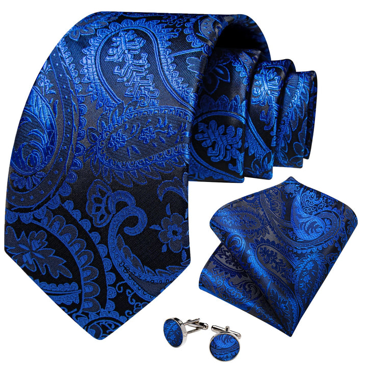 silk mens azure blue paisley ties handkerchief cufflinks set for suit dress