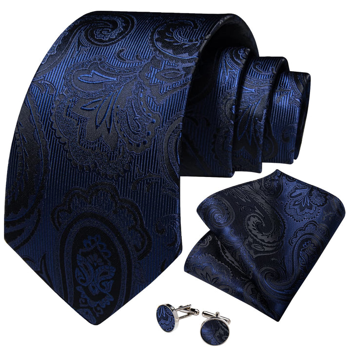 silk deep blue floral wedding ties pocket square cufflinks set for mens suit top