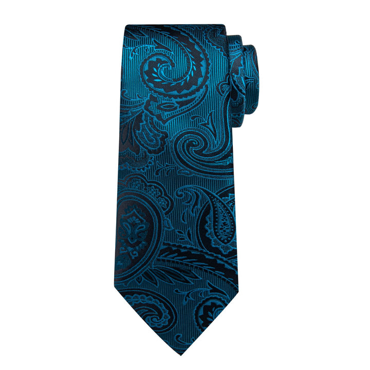 Dark Cyan paisley mens silk ties handkerchief cufflinks set for business office