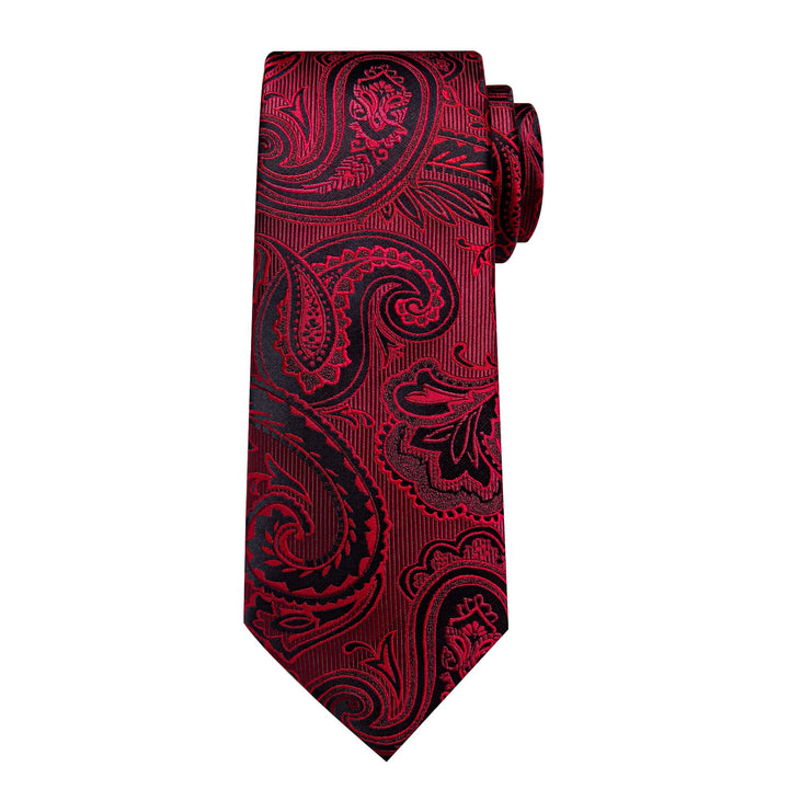 Fire Brick red paisley mens silk wedding ties pocket square cufflinks set