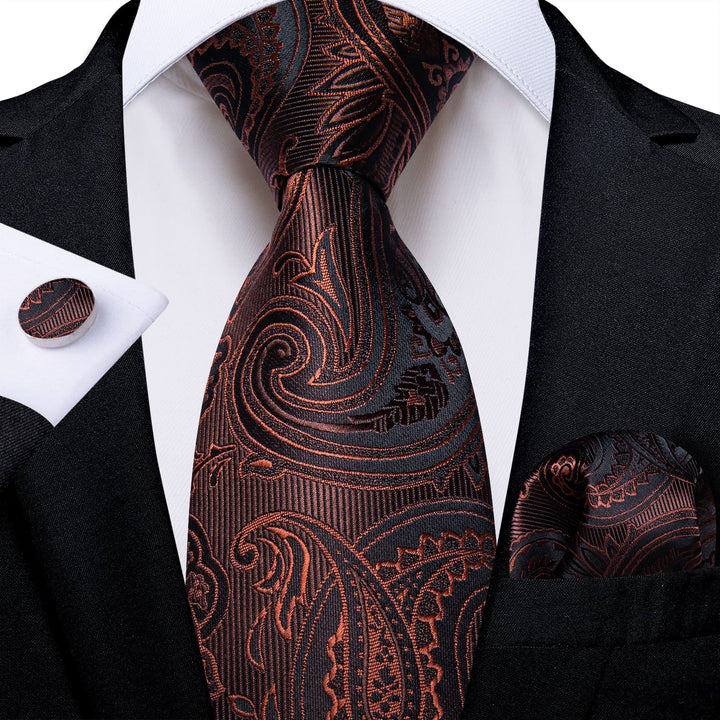 peanut brown paisley silk mens ties handkerchief cufflinks set for business