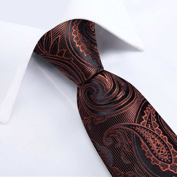 peanut brown paisley silk mens ties handkerchief cufflinks set for business