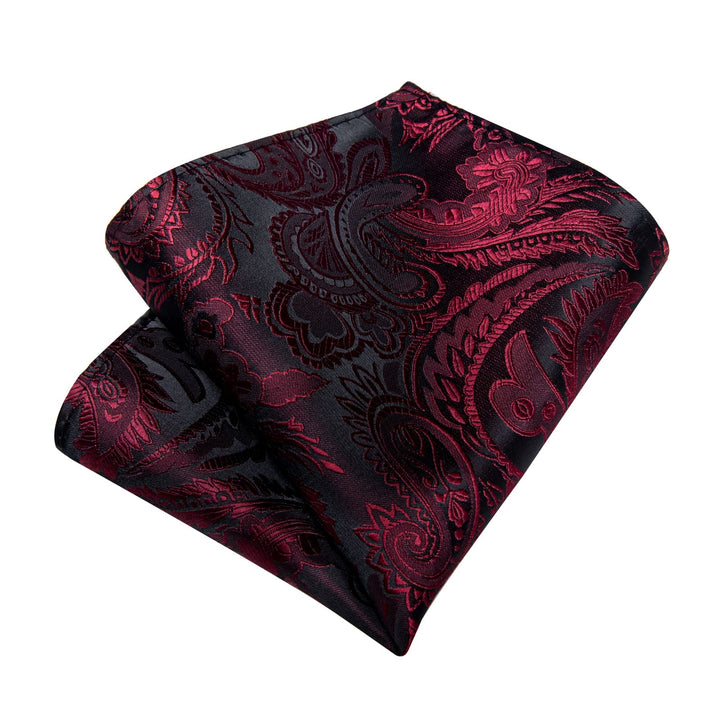 Burgundy Red paisley silk mens wedding ties handkerchief cufflinks set for suit dress