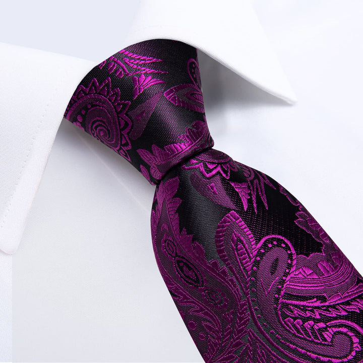 silk mens deep purple floral ties handkerchief cufflinks set