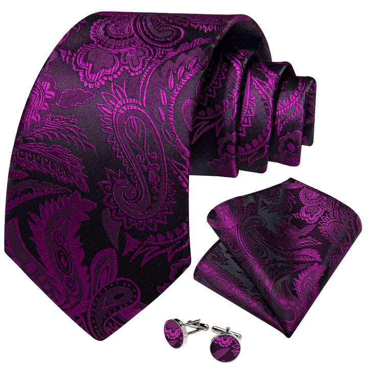 silk mens deep purple floral ties handkerchief cufflinks set