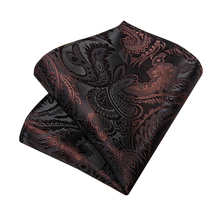 Formal Ties Pecan Brown Paisley Silk Mens Tie Hanky Cufflinks Set for Tuxedo Dress Suit