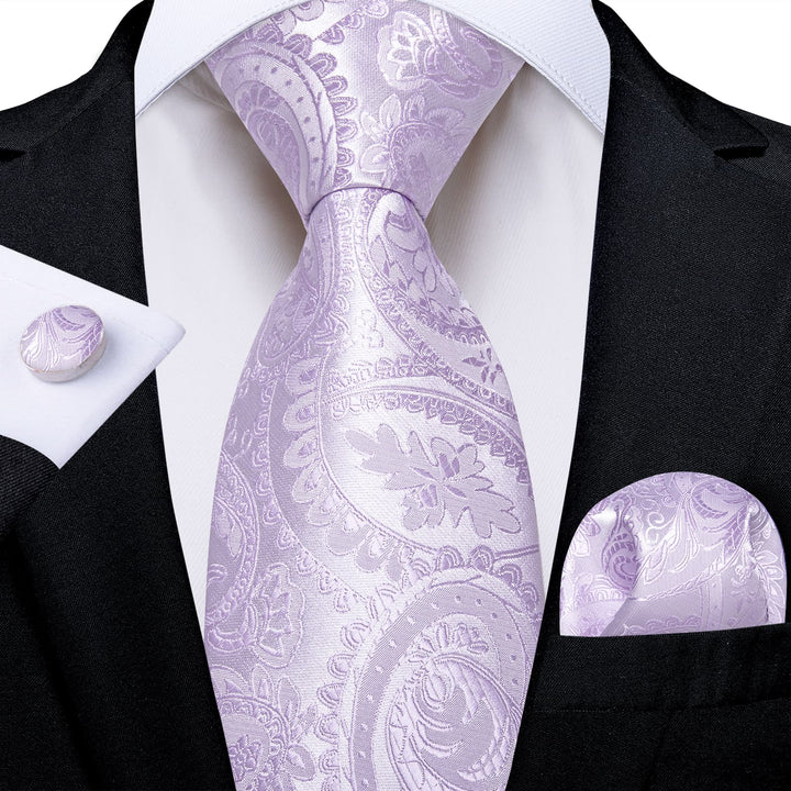 Periwinkle Purple paisley silk mens ties pocket square cufflinks set for wedding