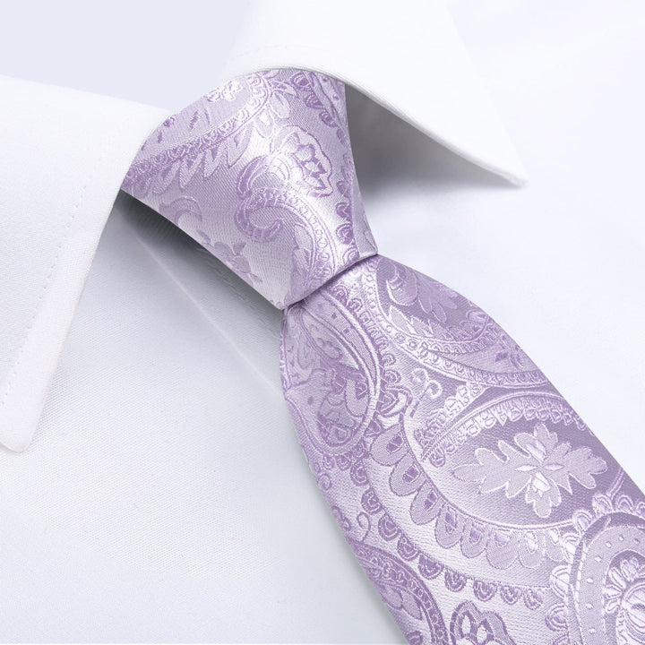 Periwinkle Purple paisley silk mens ties pocket square cufflinks set for wedding