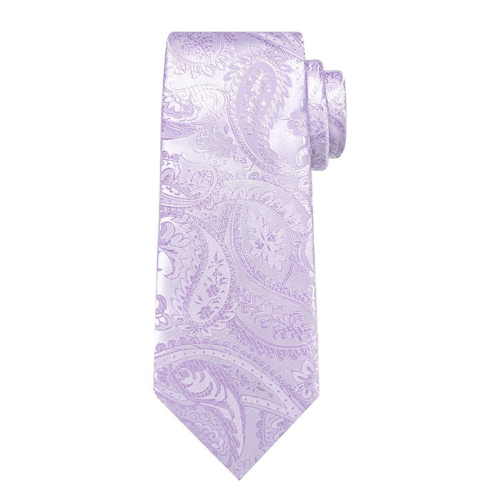 Periwinkle Purple paisley silk mens ties pocket square cufflinks set for wedding