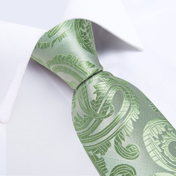 paisley silk mens Sage Green ties pocket square cufflinks set for business