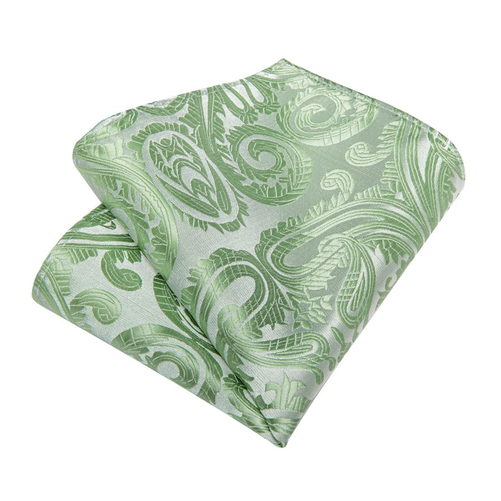 paisley silk mens Sage Green ties pocket square cufflinks set for business