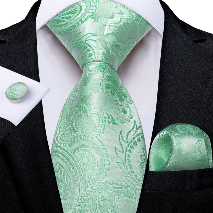 elegant paisley mens silk olive green tie handkerchief cufflinks set for suit dress