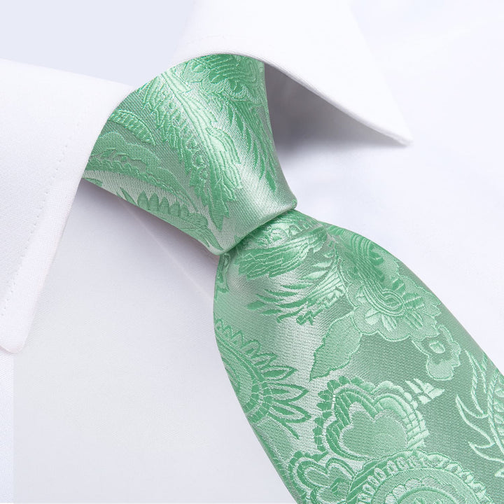 fashion silk mens paisley hunter green tie handkerchief cufflinks set for casual outfit