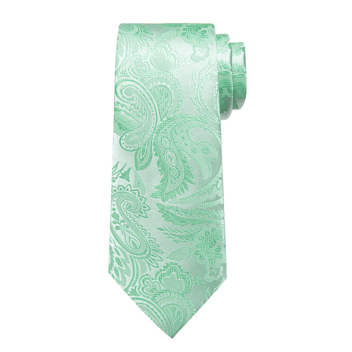 fashion silk mens paisley hunter green tie handkerchief cufflinks set for casual outfit