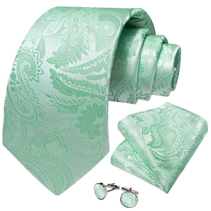 fashion silk mens paisley hunter green tie handkerchief cufflinks set for casual outfit