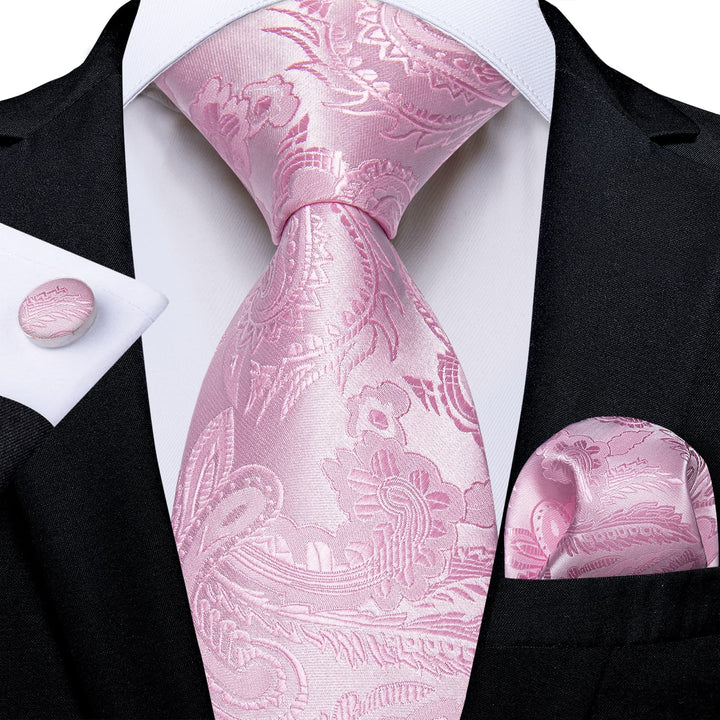 casual outfit accessory light pink floral tie handkerchief cufflinks set