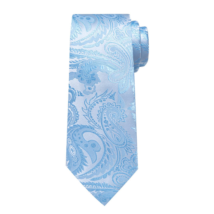 silk mens light blue paisley tie pocket square cufflinks set