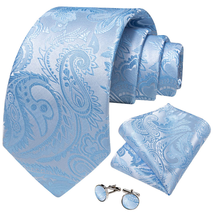 silk mens light blue paisley tie pocket square cufflinks set