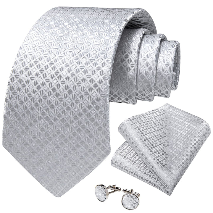 classic silk mens plaid light gray tie pocket square cufflinks set for dress suit