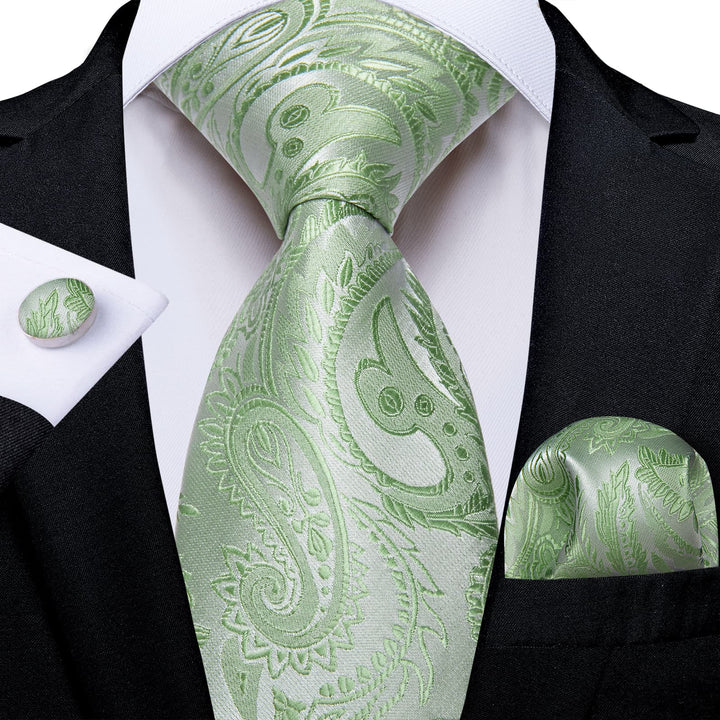 fashion paisley silk mens deep green tie pocket square cufflinks set