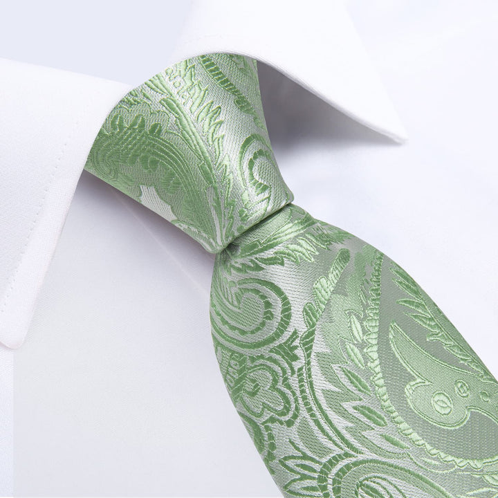 business office dress tie silk mens paisley emerald green tie pocket square cufflinks set