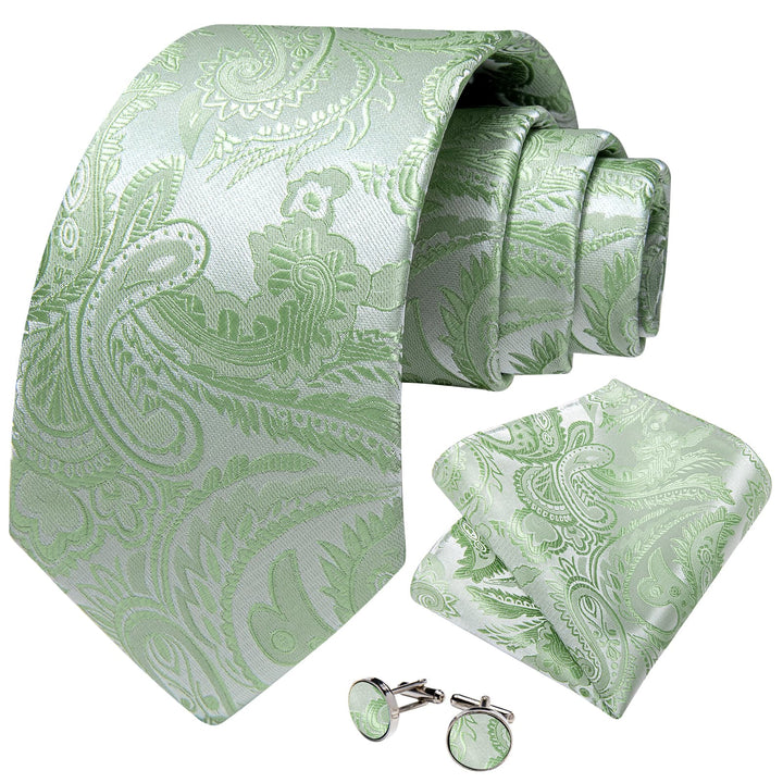 business office dress tie silk mens paisley emerald green tie pocket square cufflinks set