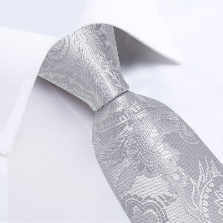 fashion Cloud Grey silk mens paisley ties pocket square cufflinks set