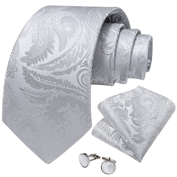 fashion Cloud Grey silk mens paisley ties pocket square cufflinks set