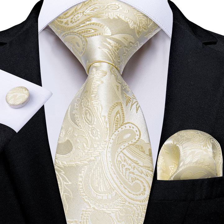 fashion wedding champagne paisley silk mens extra long ties pocket square cufflinks set for dress suit