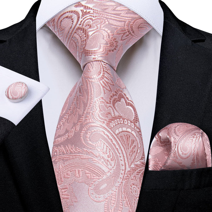 fashion wedding mens silk paisley hot pink necktie pocket square cufflinks set