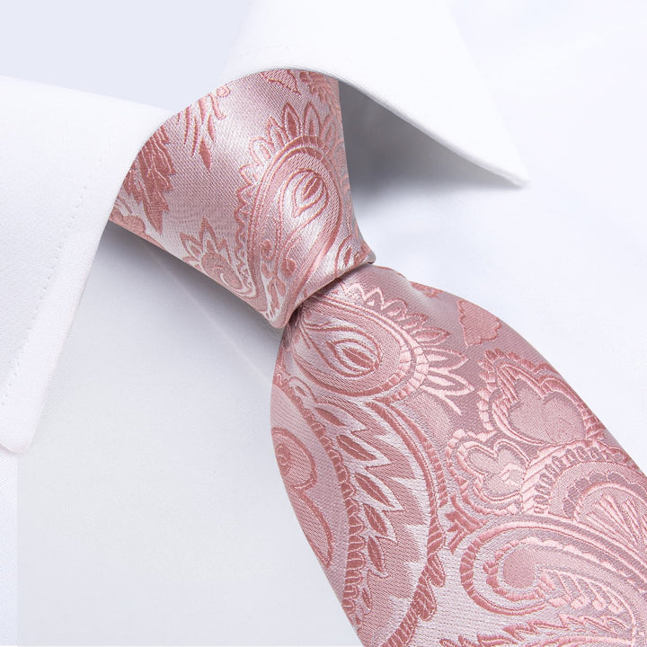 classic wedding design silk mens paisley pink ties pocket square cufflinks set