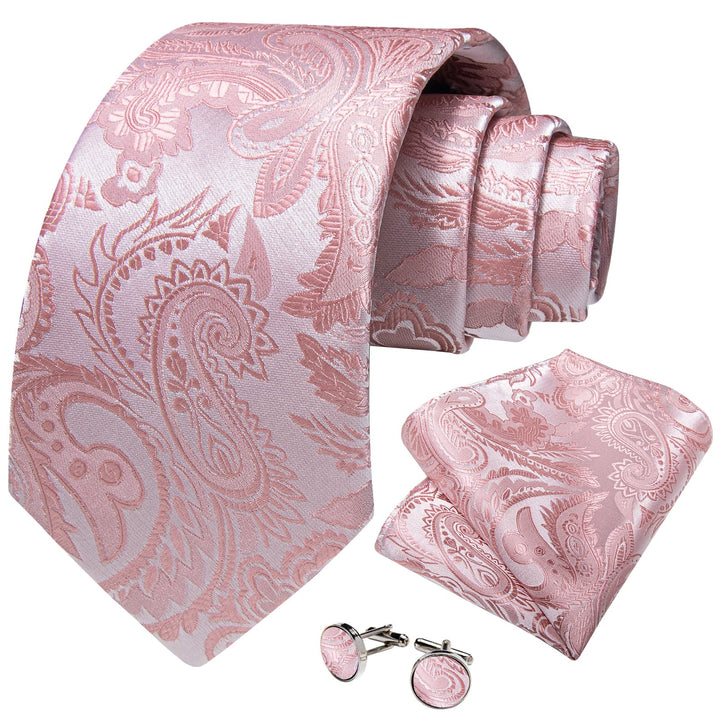 classic wedding design silk mens paisley pink ties pocket square cufflinks set