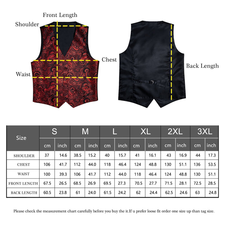 men red vest size chart