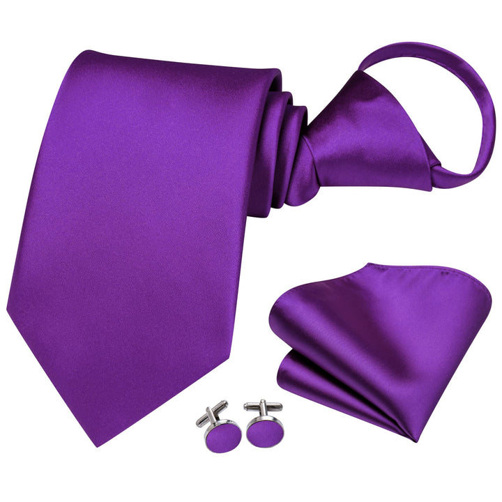 hot selling deep purple solid business mens skinny tie handkerchief cuff links set