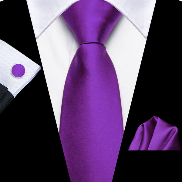 hot selling deep purple solid business mens skinny tie handkerchief cuff links set