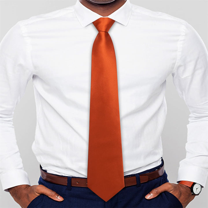 high quality deep orange solid cheap mens ties pocket square cufflinks set