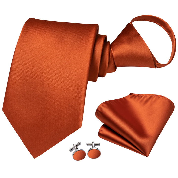 high quality deep orange solid cheap mens ties pocket square cufflinks set