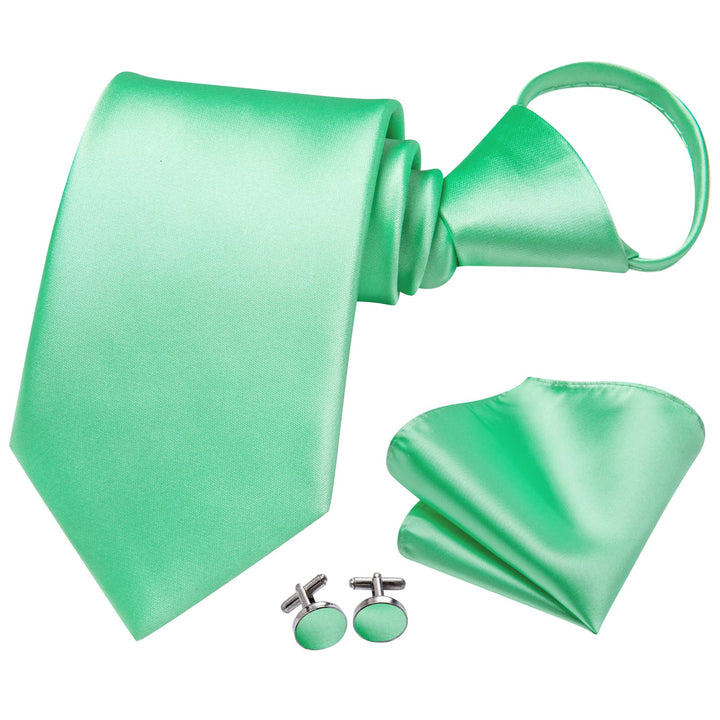 high quality business solid silk mens green necktie pocket square cufflinks set