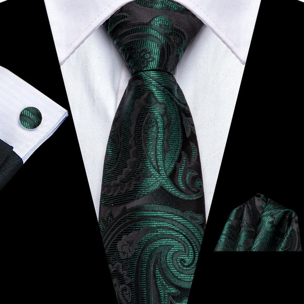 classic business paisley silk mens moss green tie pocket square cufflinks set