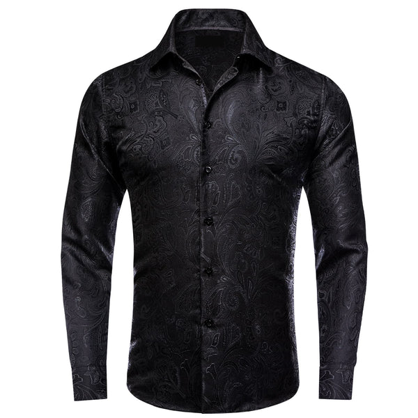 classic business shirt top floral black silk dress shirt