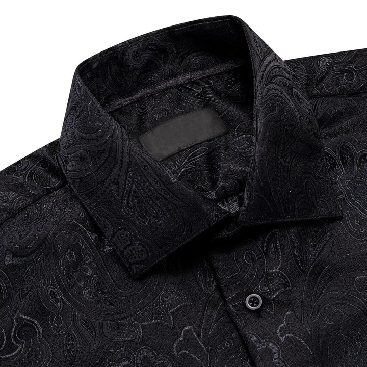 classic business black floral suit shirt mens silk shirts long sleeve button up shirts