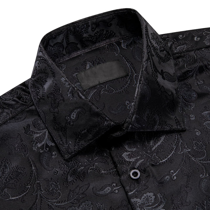 fashion floral mens black silk shirt for men