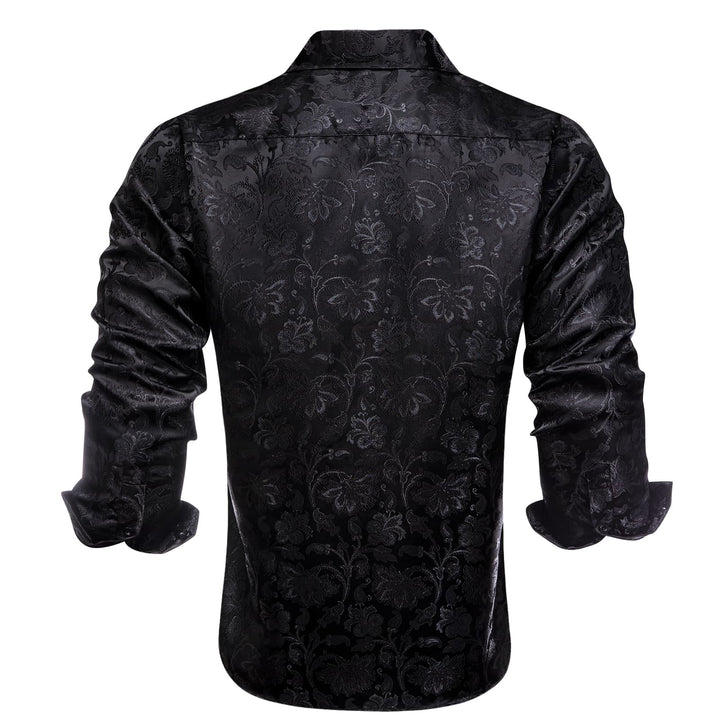 fashion floral mens black silk shirt for men