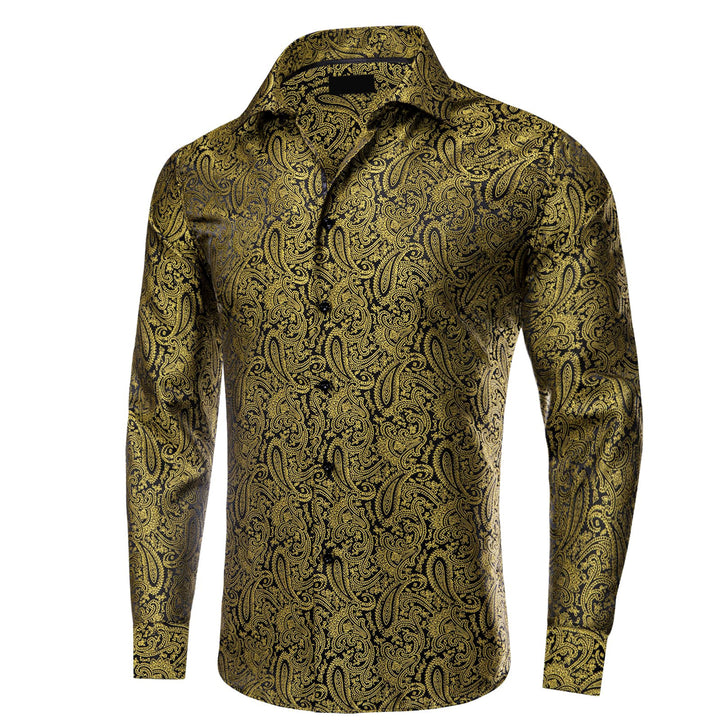 fashion business paisley silk deep yellow shirt mens