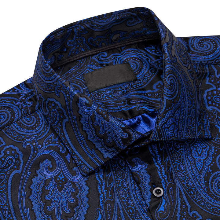 mens fashion silk black blue flower shirt men suit shirts