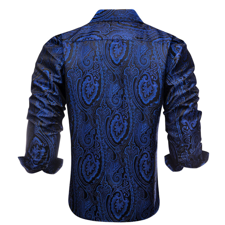 mens fashion silk black blue flower shirt men suit shirts