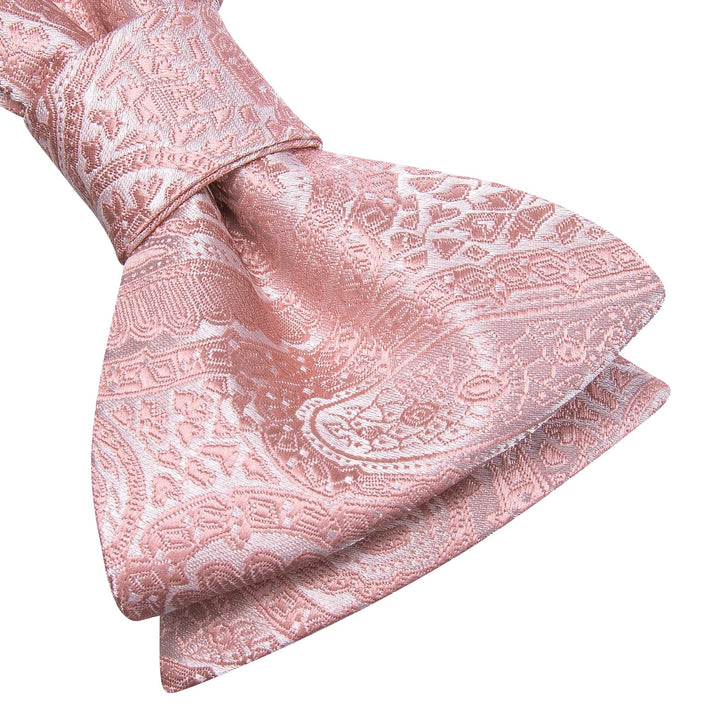 rose pink paisley silk mens bow tie pocket square cufflinks set for wedding