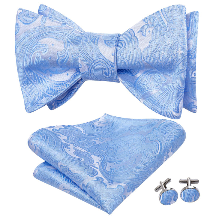 fashion formal office design blue floral mens silk bow tie pocket square cufflinks set