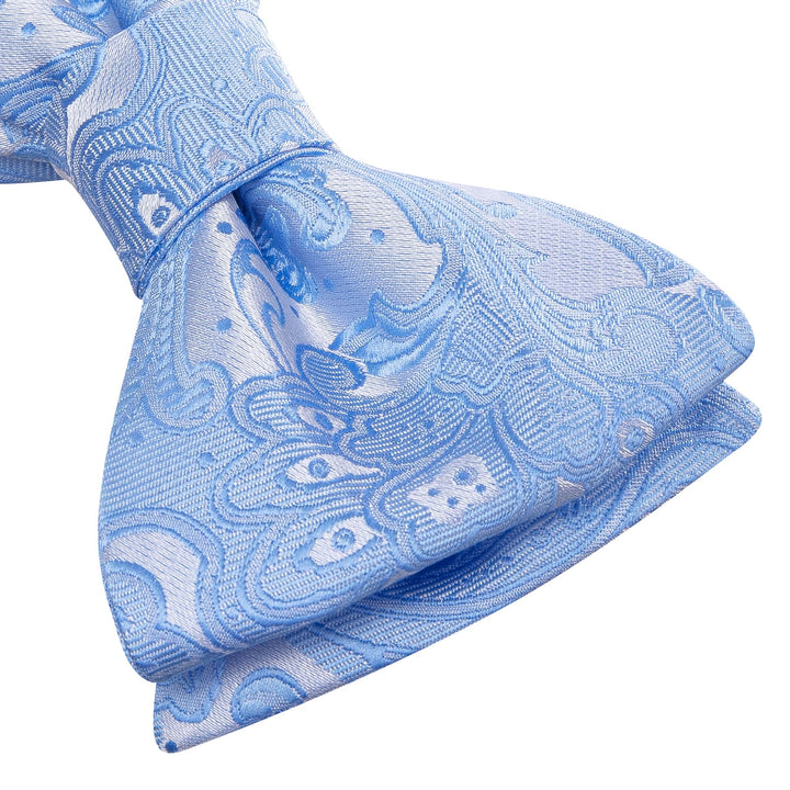 fashion formal office design blue floral mens silk bow tie pocket square cufflinks set