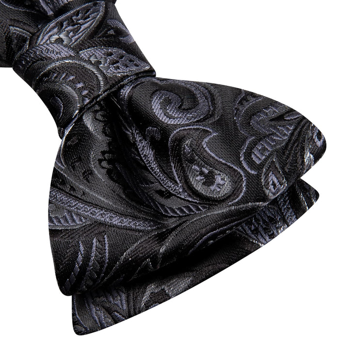 floral black silver grey mens silk best bow ties handkerchief cufflinks set for business office men